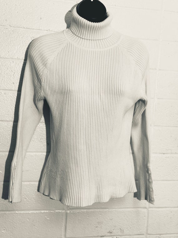 Turtleneck Cotton Knit stretchy ribbed pullover w… - image 3