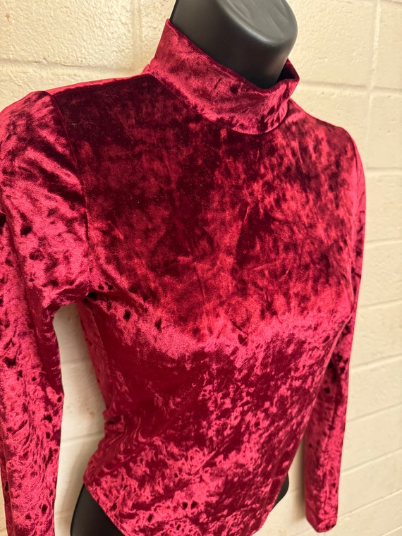 Catsuit Lush Velveteen Butgundy red bodysuit snap… - image 4