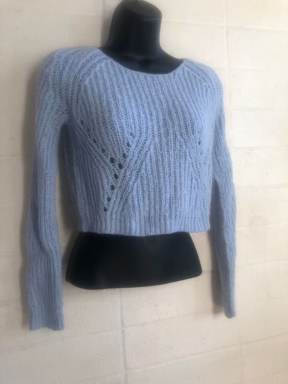 Cable Knit Crop top / powder blue sweater / Xsm /… - image 1