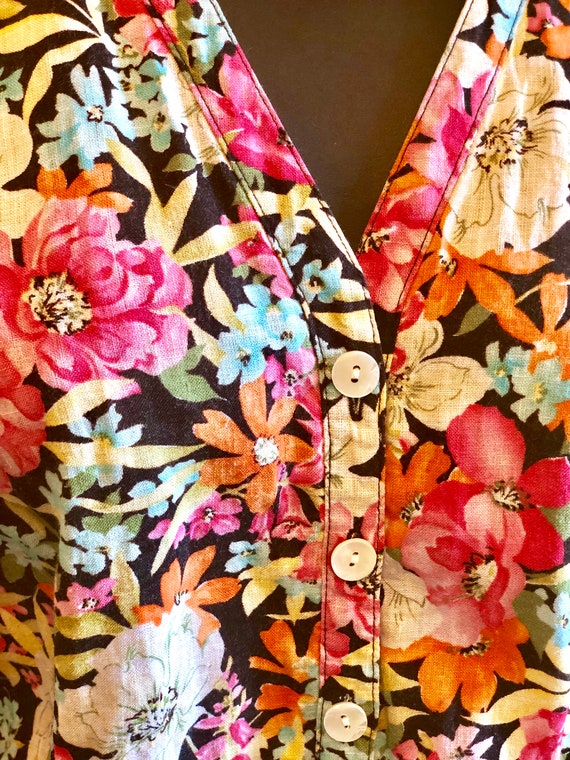 Linen Floral Shirt Talbot spring cover blouse / g… - image 7