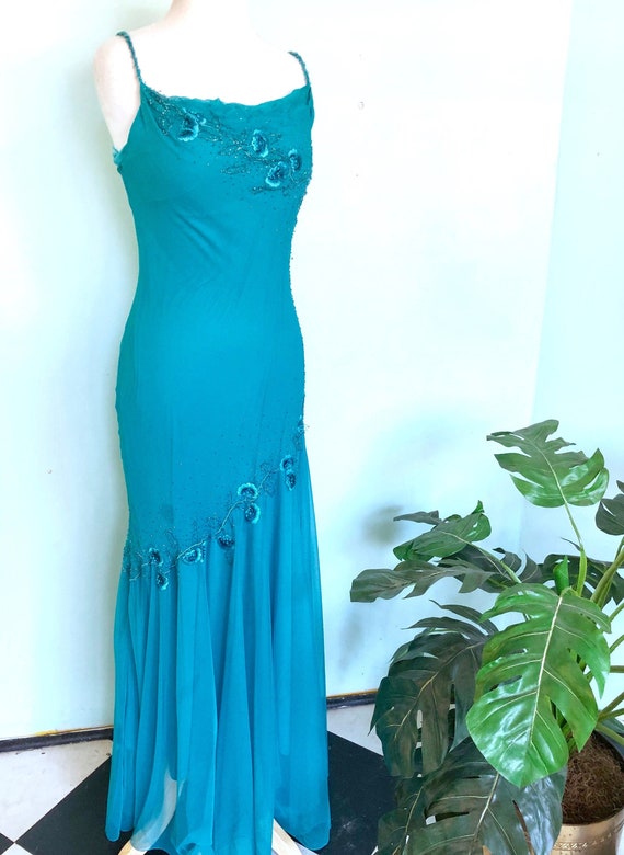 Silk Chiffon Gown Turquoise trumpet / curvy fit a… - image 1