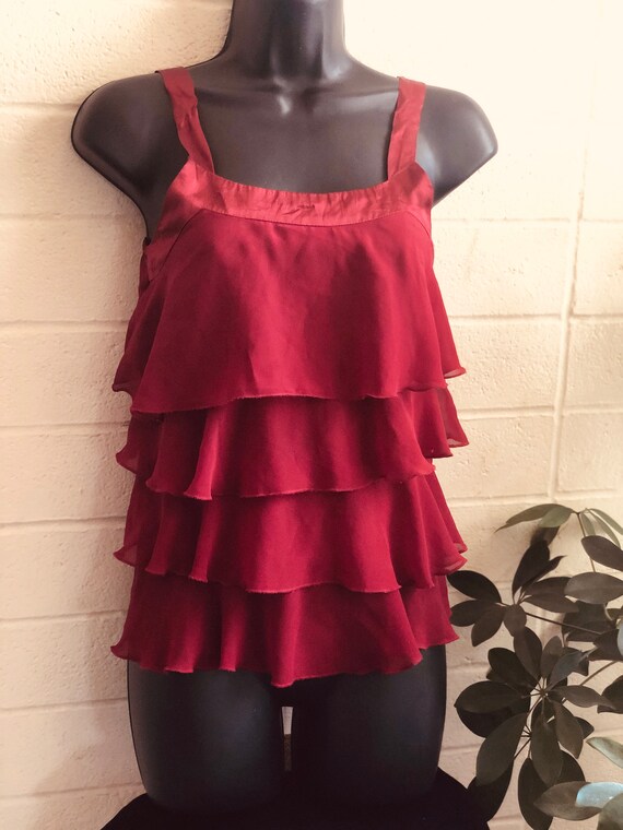 Burgundy Red Top Tiered Chiffon Ruffles 
