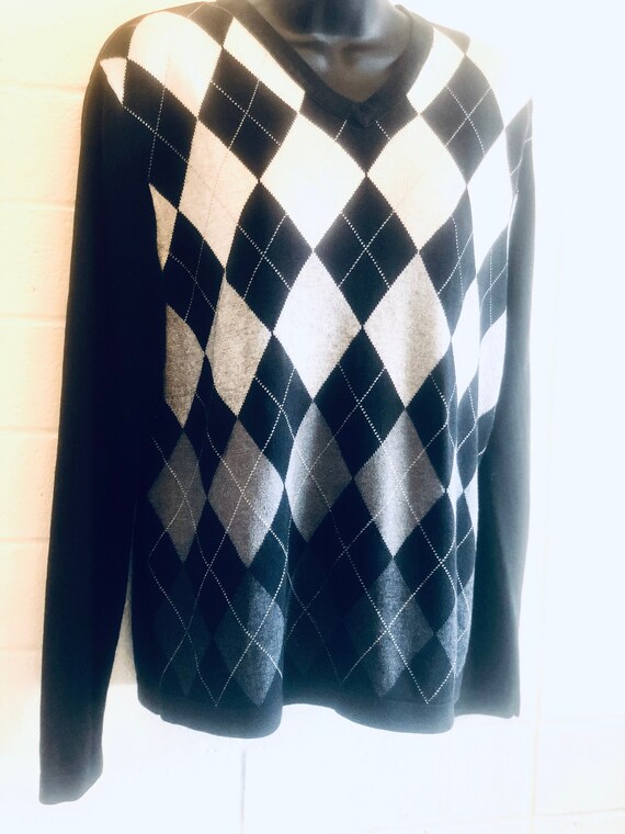 Mens Dandy Modern V-neck Argyle Vest Cardigan Sweater Knit Jumper Jacket Top S/M Mens Dandy Modern V-neck Argyle Vest Cardigan Sweater Knit Jumper Jacket Top S/M