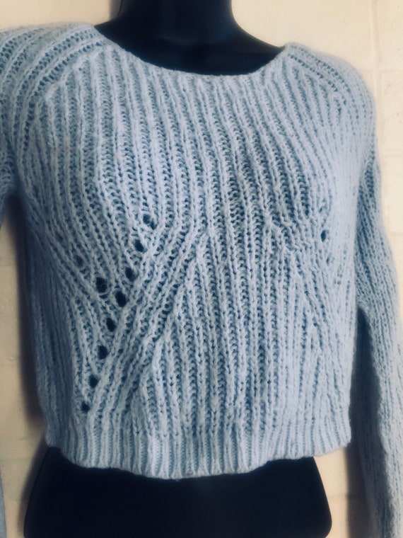 Cable Knit Crop top / powder blue sweater / Xsm /… - image 2