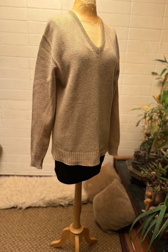 70s Wool V-neck Pullover beige made in USA