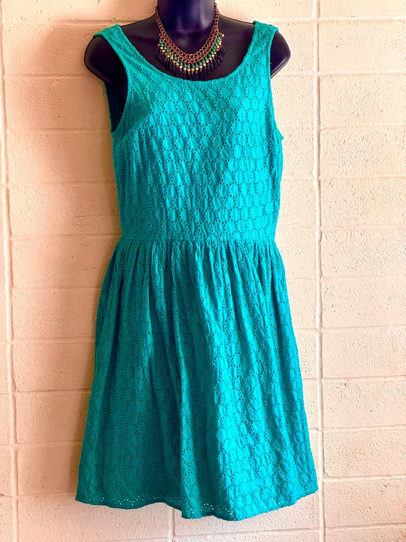 90s Eyelet Lace Dress Old Navy / cotton turquoise… - image 2