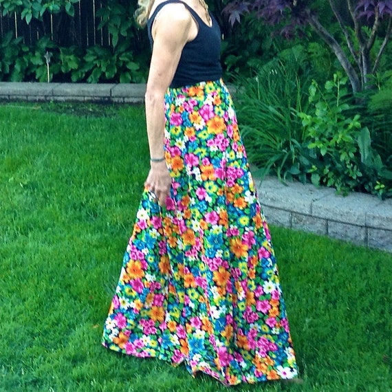 FLoral Maxi Wrap 70s vintage cotton denim / psyche