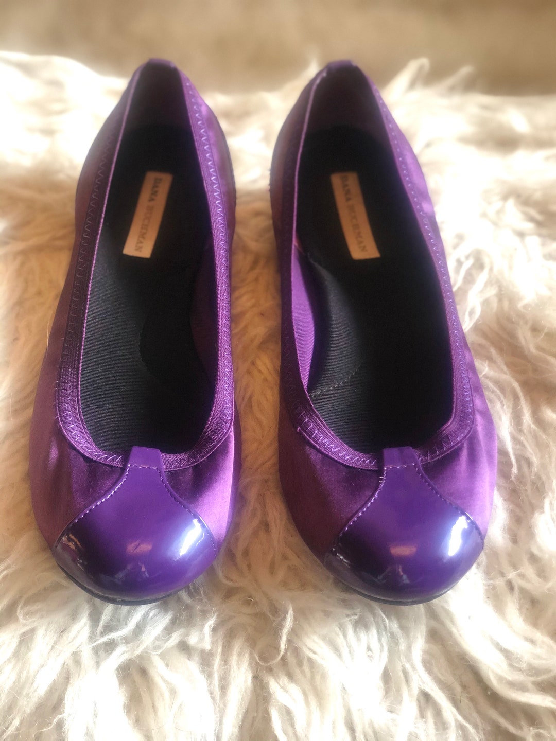 Satin Ballet Flats Rubber Sole / Purple / Patent Leather Trim / Size 7 / Dana Buchman Etsy