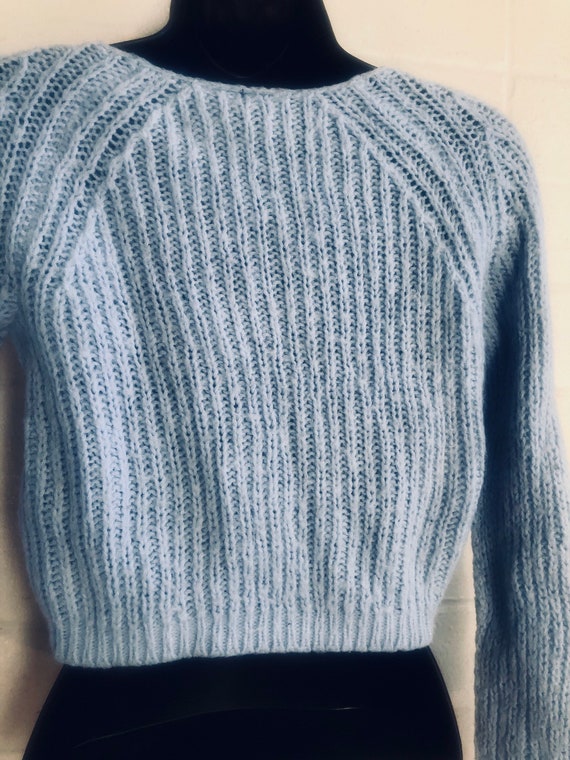 Cable Knit Crop top / powder blue sweater / Xsm /… - image 5