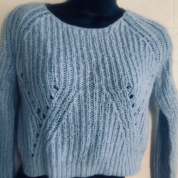 Cable Knit Crop top / powder blue sweater / Xsm /… - image 3