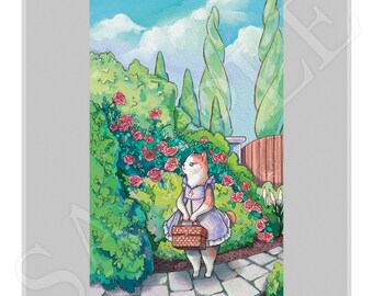 Garden Cottage Cat Print