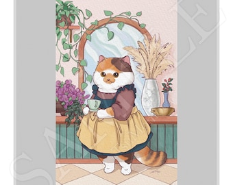 Cafe Cottage Cat Print