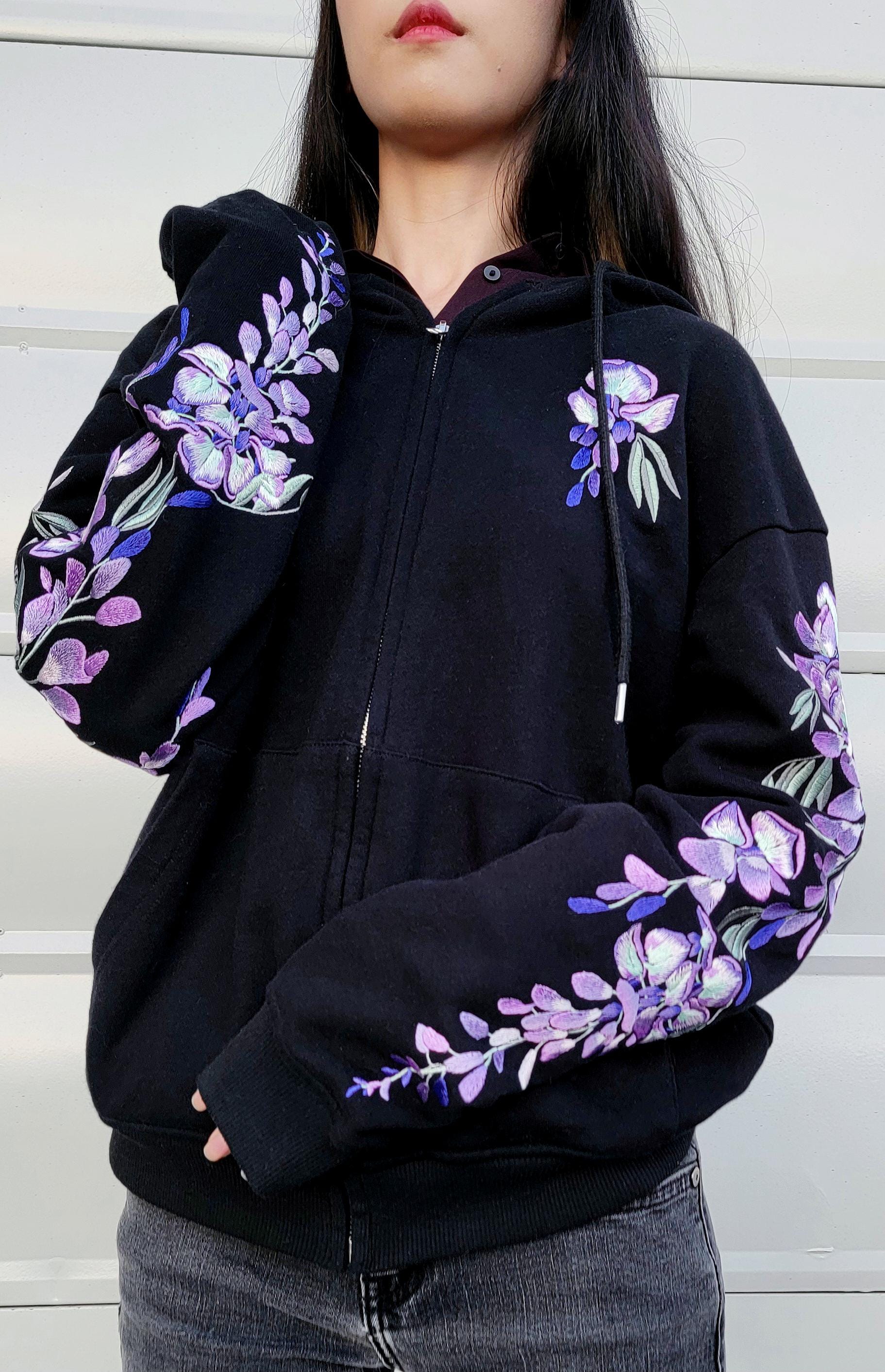 ジャケット・アウター Embroidery Flower Beads Hoodie Embroidered Flower Zip Hoodie - Etsy