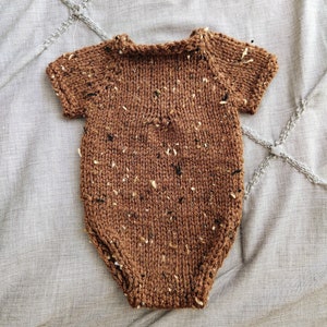 Brown Speckled Hand Knit Baby Onesie