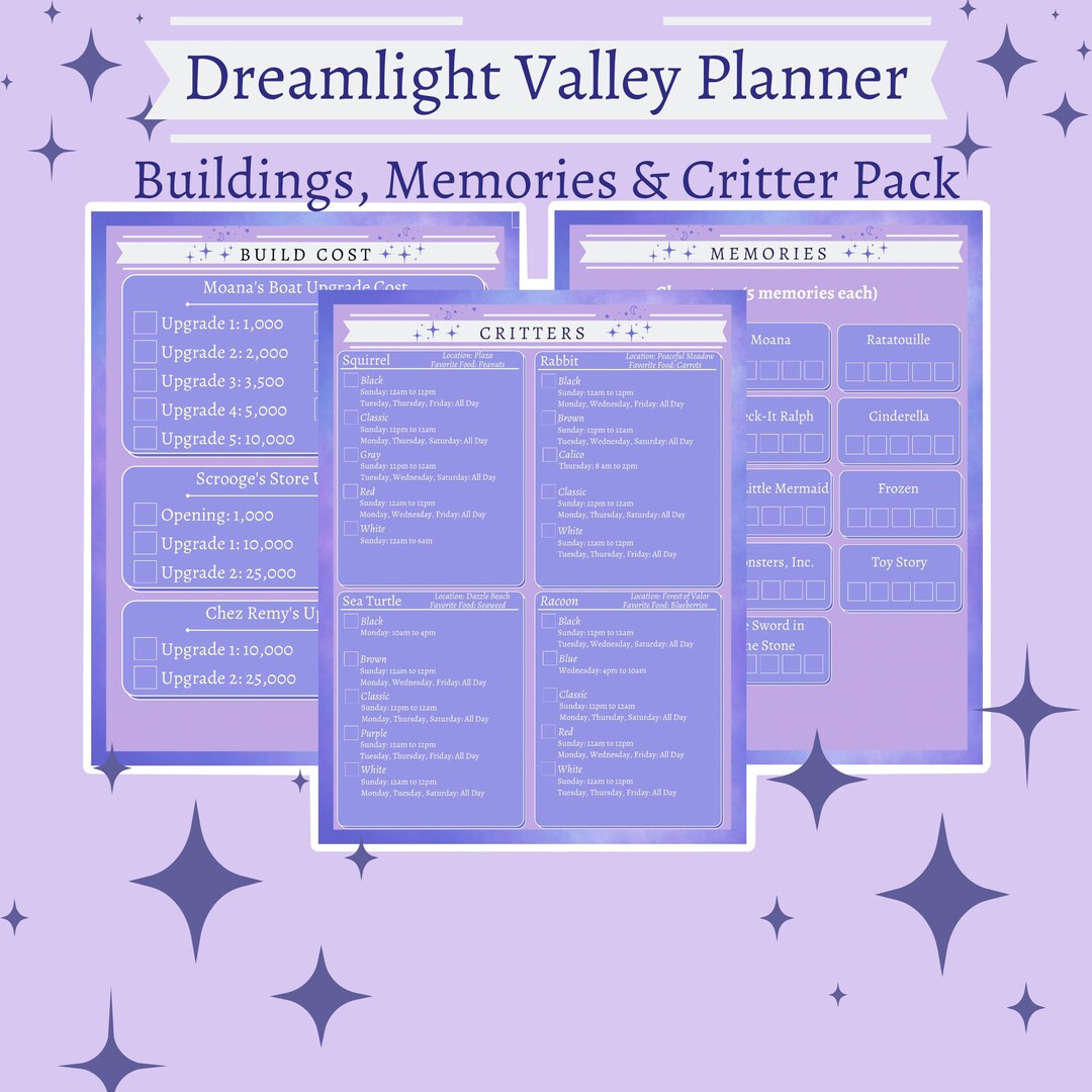 Dreamlight Valley Planner Critters, Buildings, and Memories Pack Etsy