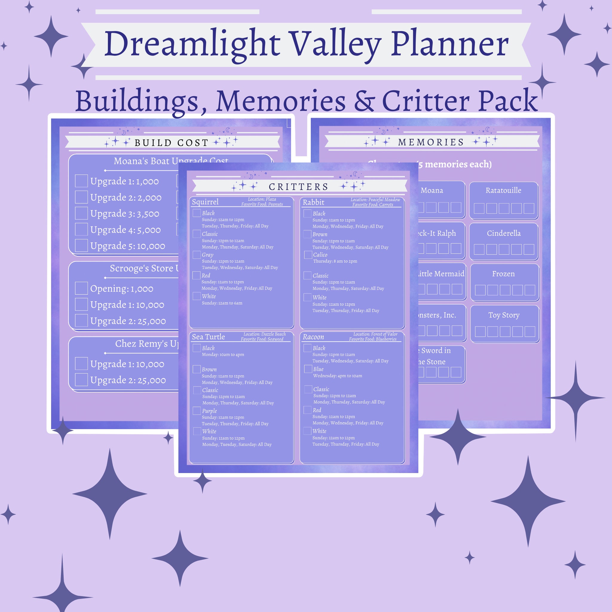 Dreamlight Valley Planner Full Planner Characters, Daily Checks