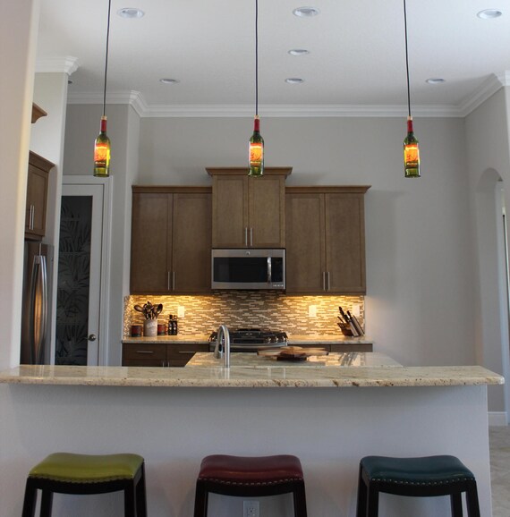 Wine Bottle Pendant Light Set Of 3 Customer Bottles Etsy
