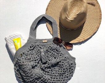 Cotton French Market Bag: Reusable Net Bag with Tassel