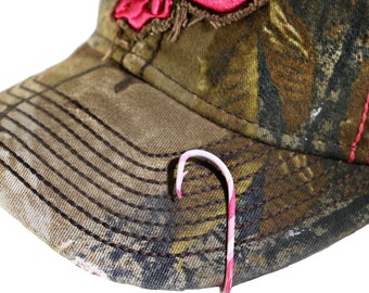 Pink and Camo Fish Hook Hat Pin Hat Clip for Hat or Cap Money Clip