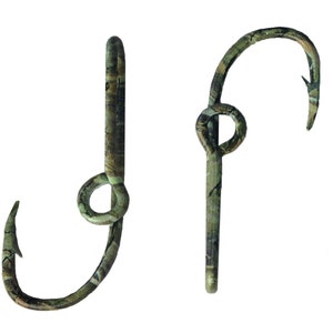 Set of Two Camo Fish Hook Hat Pin -  2 Fish Hooks for Cap Brim or Bill - Hat Pins - Tie Clasps - Money Clips