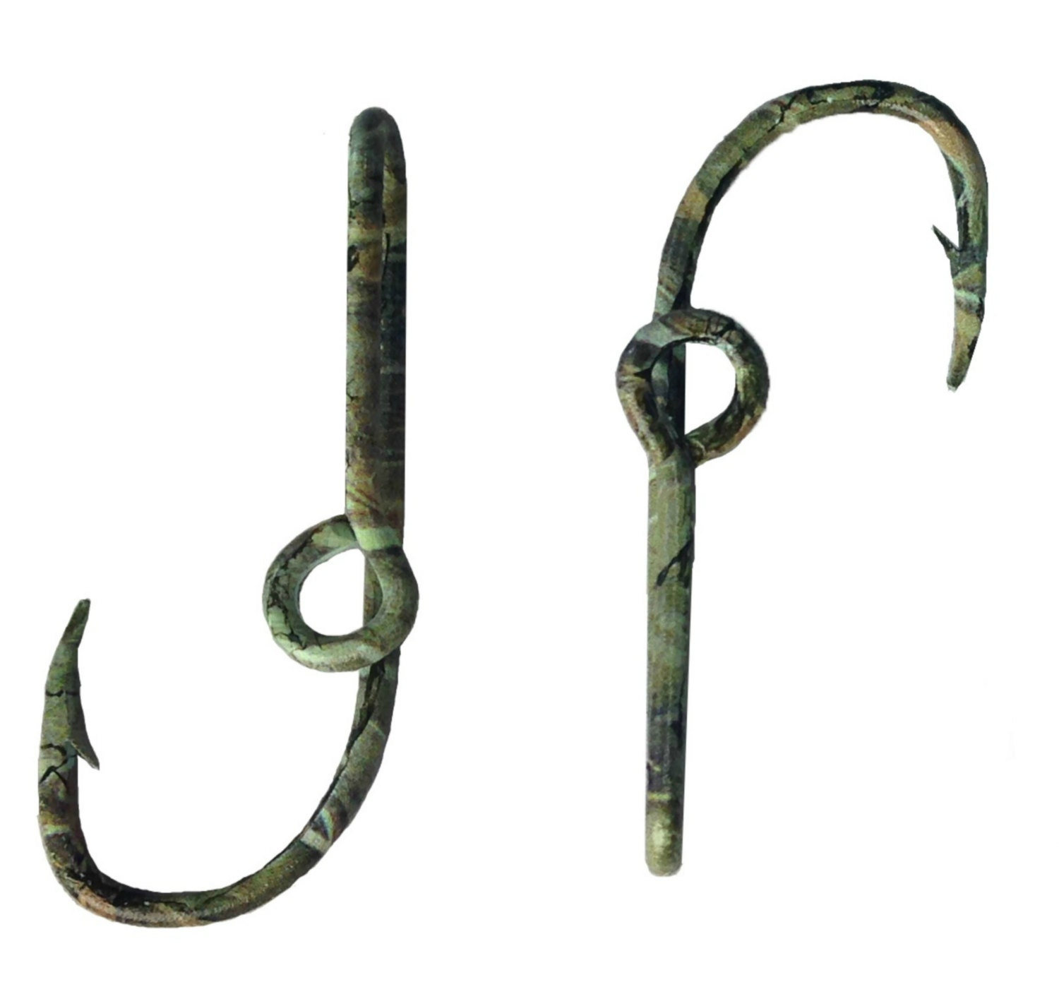 Set of Two Camo Fish Hook Hat Pin 2 Fish Hooks for Cap Brim or Bill Hat