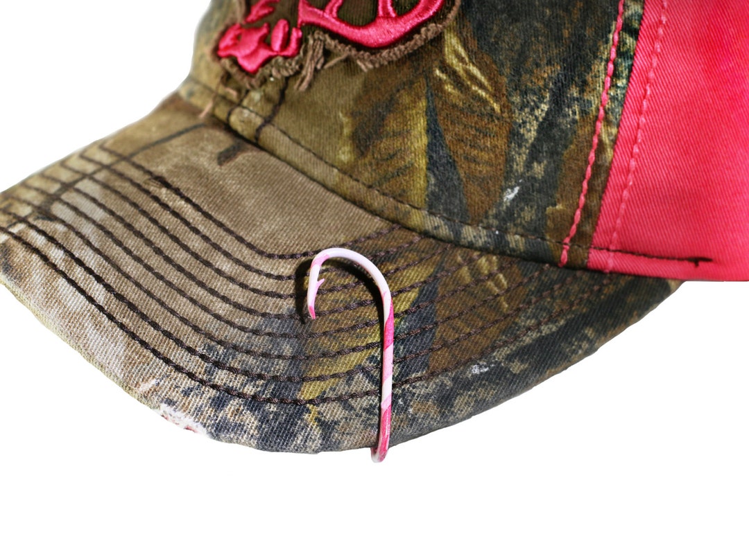 Pink Camo Fish Hook for Cap Brim or Bill Hat Pin Tie Clasp Money