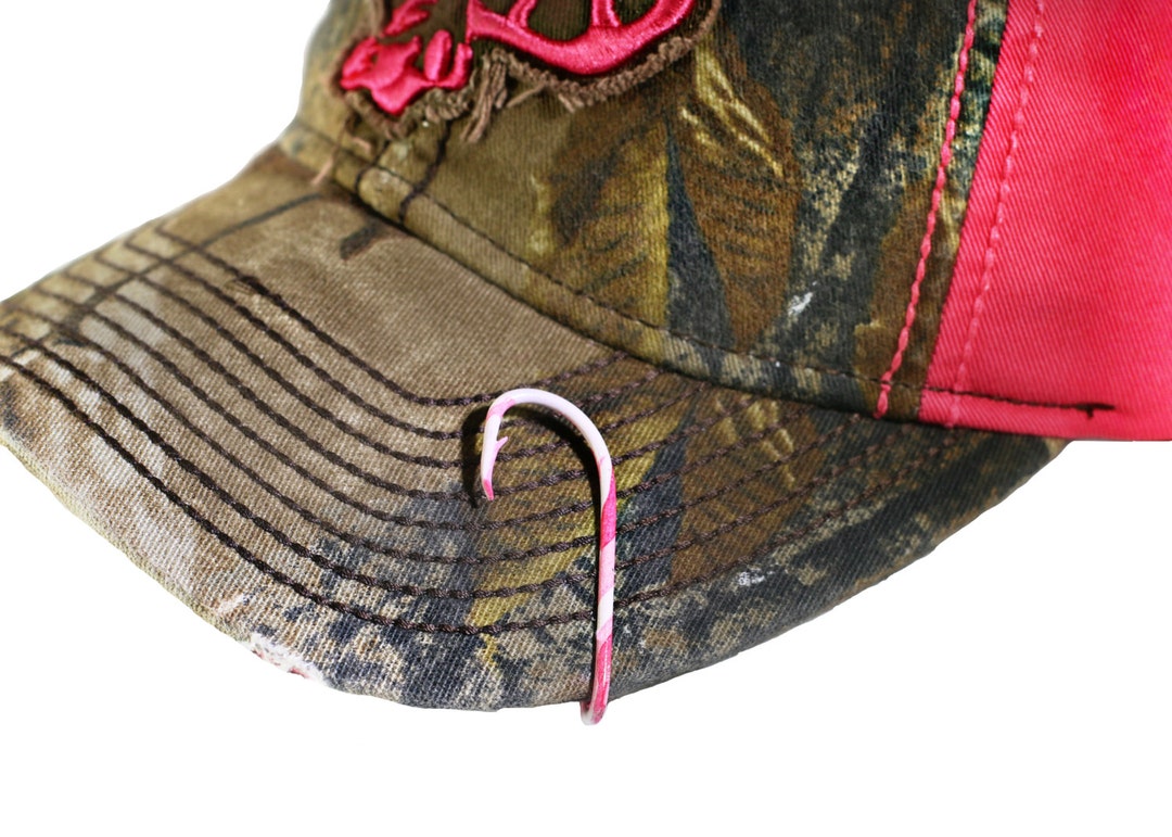 Pink Camo Fish Hook for Cap Brim or Bill Hat Pin Tie Clasp Money Clip
