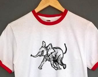 Elephant Print Ringer T Shirt SIZES S-XXL
