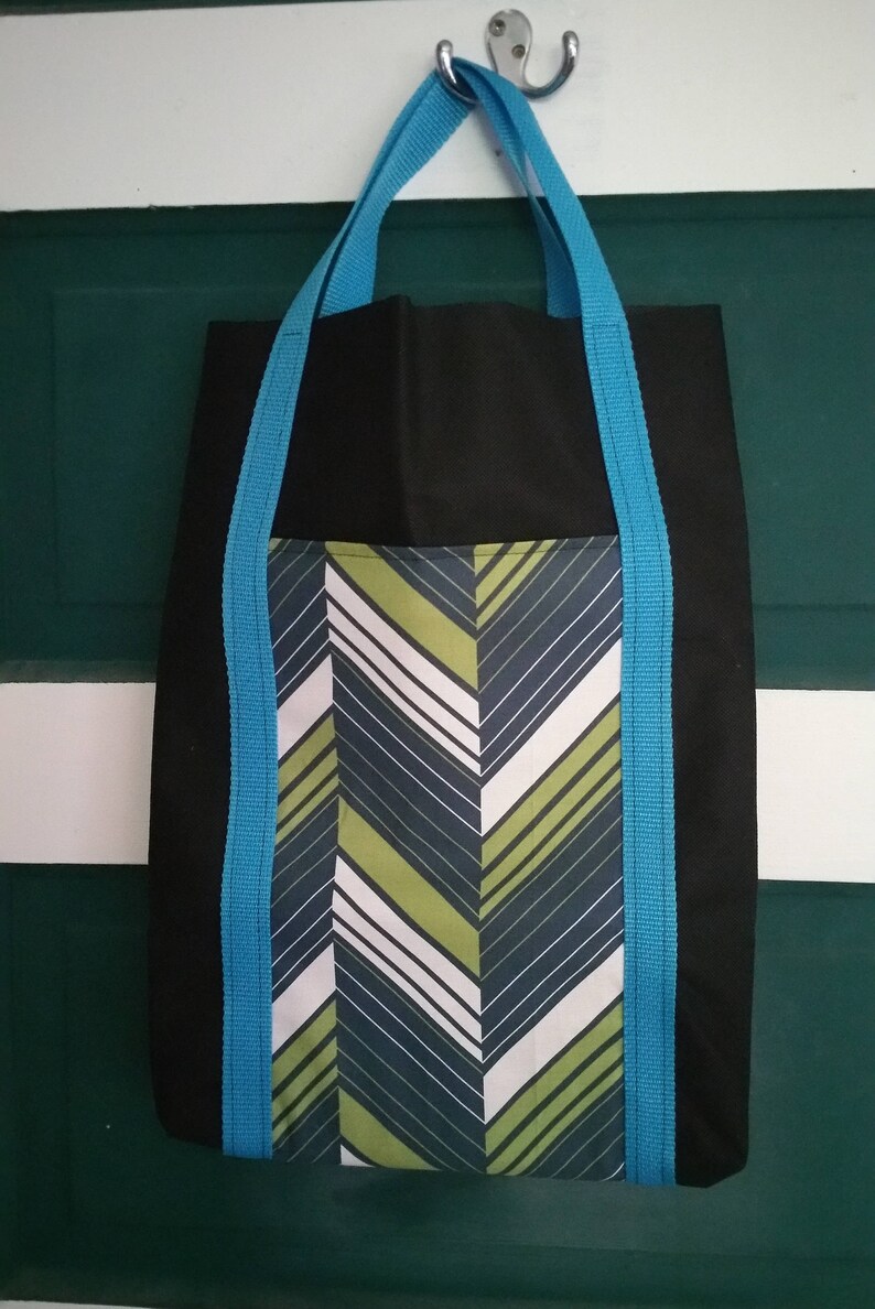 Green White Grey Turquoise Black Water Resistant Oly Fun Beach Market Tote Bag