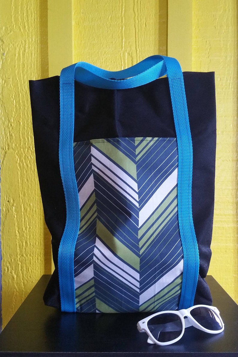 Green White Grey Turquoise Black Water Resistant Oly Fun Beach Market Tote Bag
