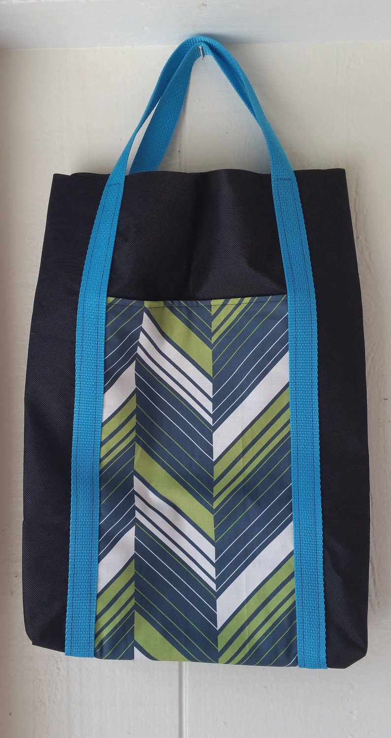 Green White Grey Turquoise Black Water Resistant Oly Fun Beach Market Tote Bag