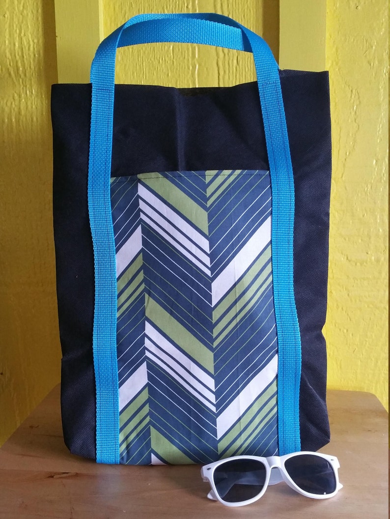 Green White Grey Turquoise Black Water Resistant Oly Fun Beach Market Tote Bag