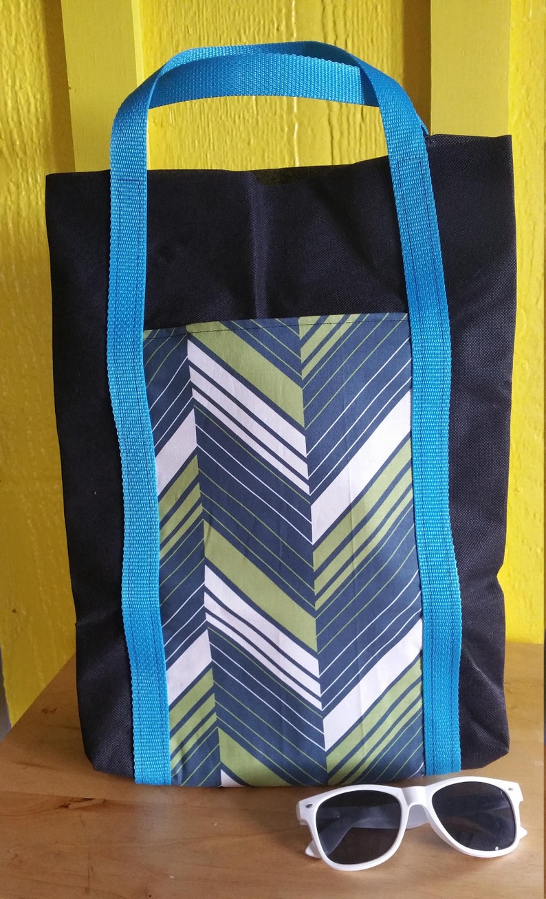 Green White Grey Turquoise Black Water Resistant Oly Fun Beach Market Tote Bag