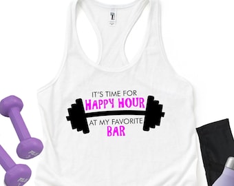Es ist Zeit für Happy Hour Frauen Racerback Tank, Frauen Gewichtheben Tank, Workout Tank, Active Wear, Lustiges Tank Top, Fitness Tank Top