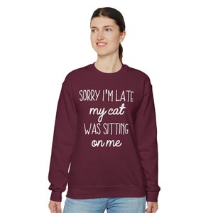 Sorry I&#39;m Late My Cat Was Sitting on Me Sweatshirt, Cat Sweatshirt, Fall Cat Sweatshirt