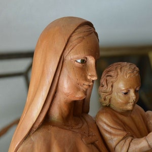 Hand Carved Wood Madonna Virgin Mary and Child Jesus Sculpture Statue ...