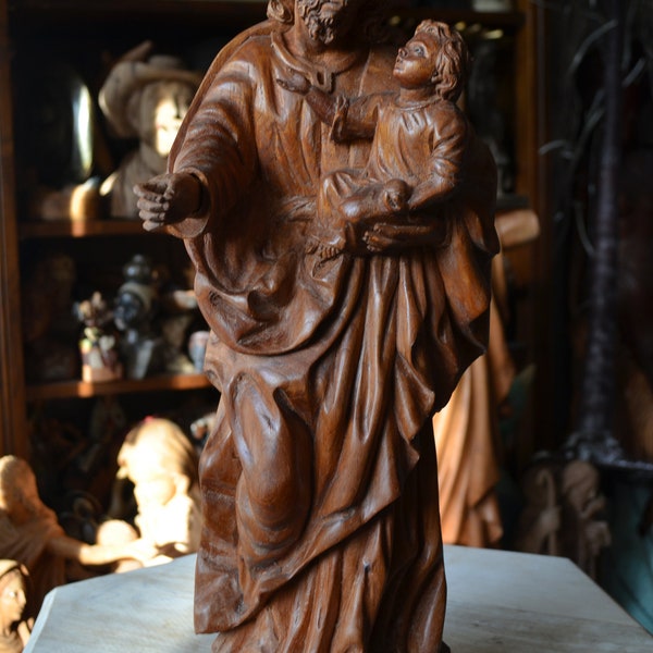 Saint Joseph and Child Jesus Church Religious sculpture Statue Hand Carved Wood Religious Santos statues