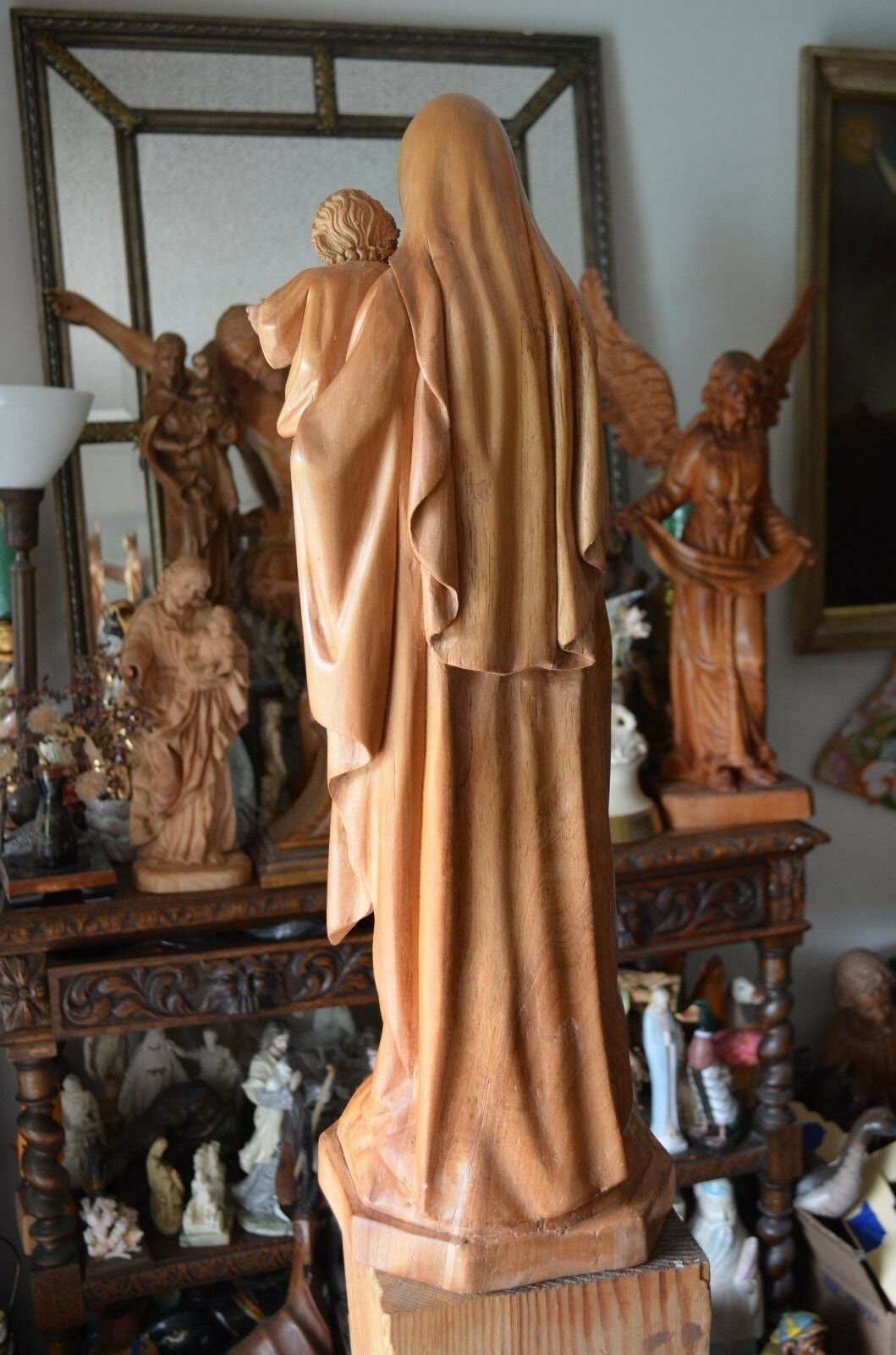 Hand Carved Wood Madonna Virgin Mary and Child Jesus Sculpture Statue ...
