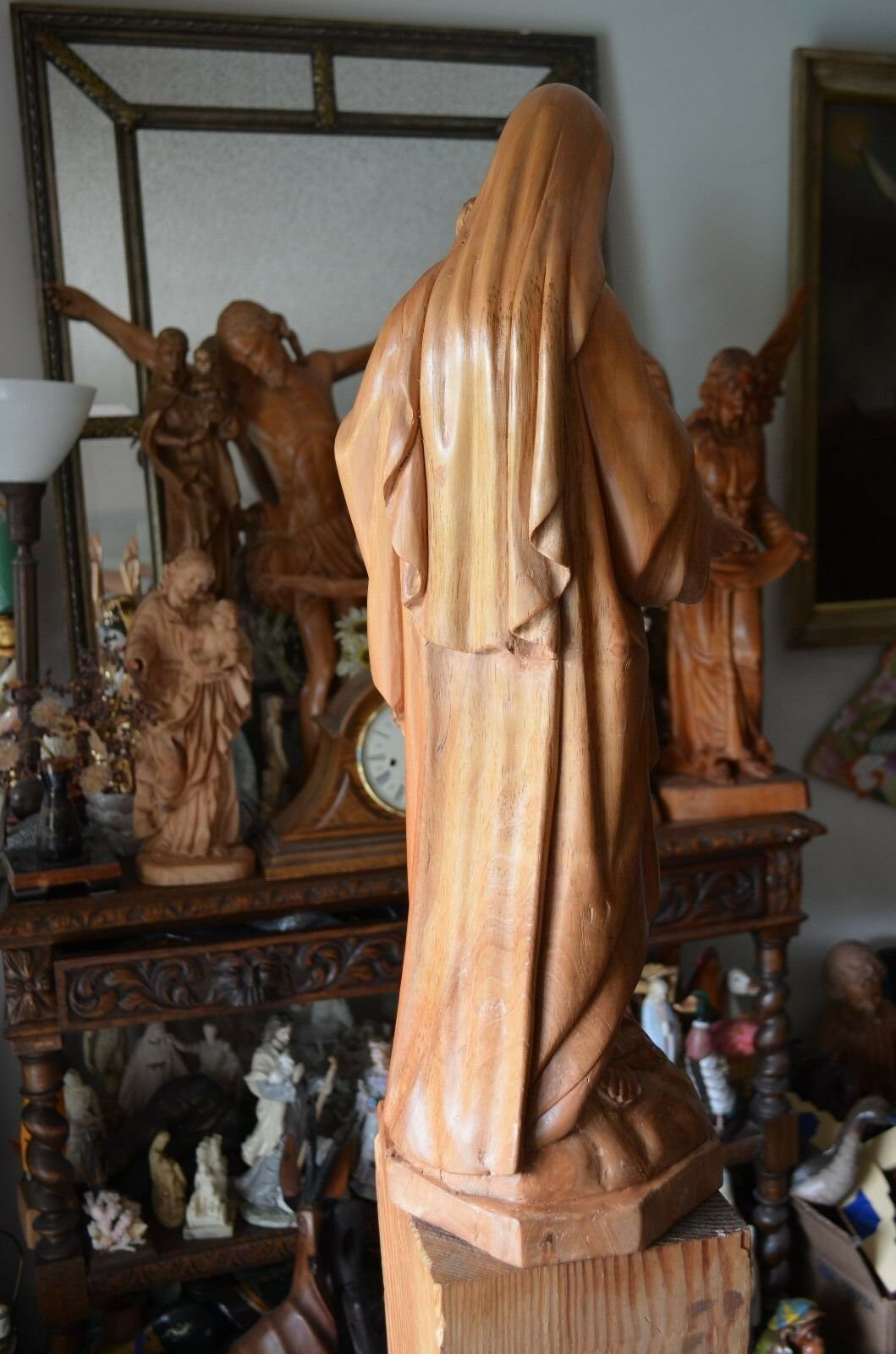 Hand Carved Wood Madonna Virgin Mary and Child Jesus Sculpture Statue ...
