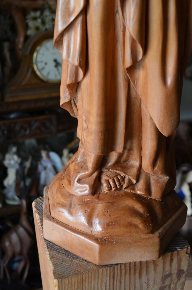 Hand Carved Wood Madonna Virgin Mary and Child Jesus Sculpture Statue ...