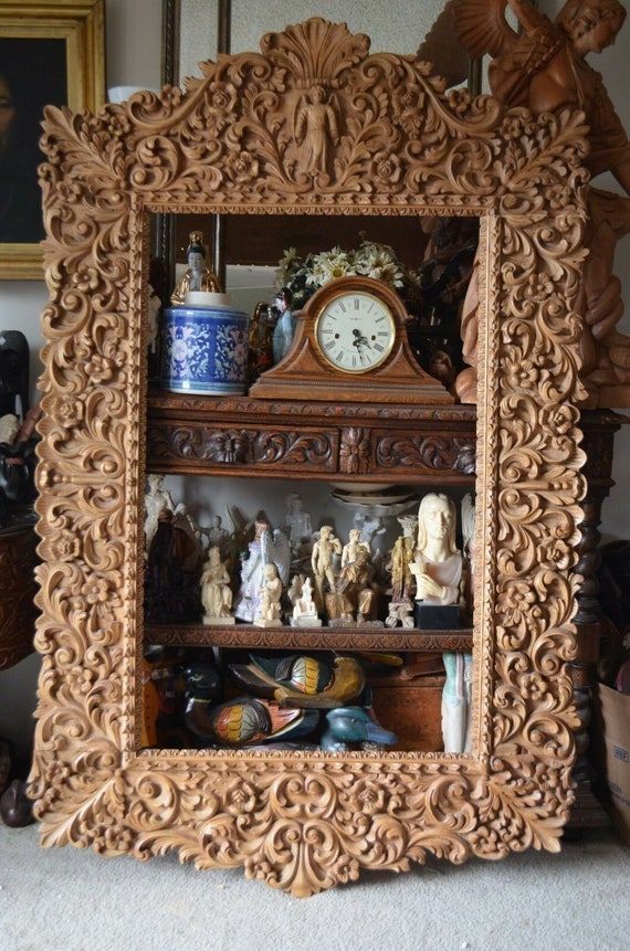 Hand Carved Wood Heavy Wide Ornate Floral Baroque Picture