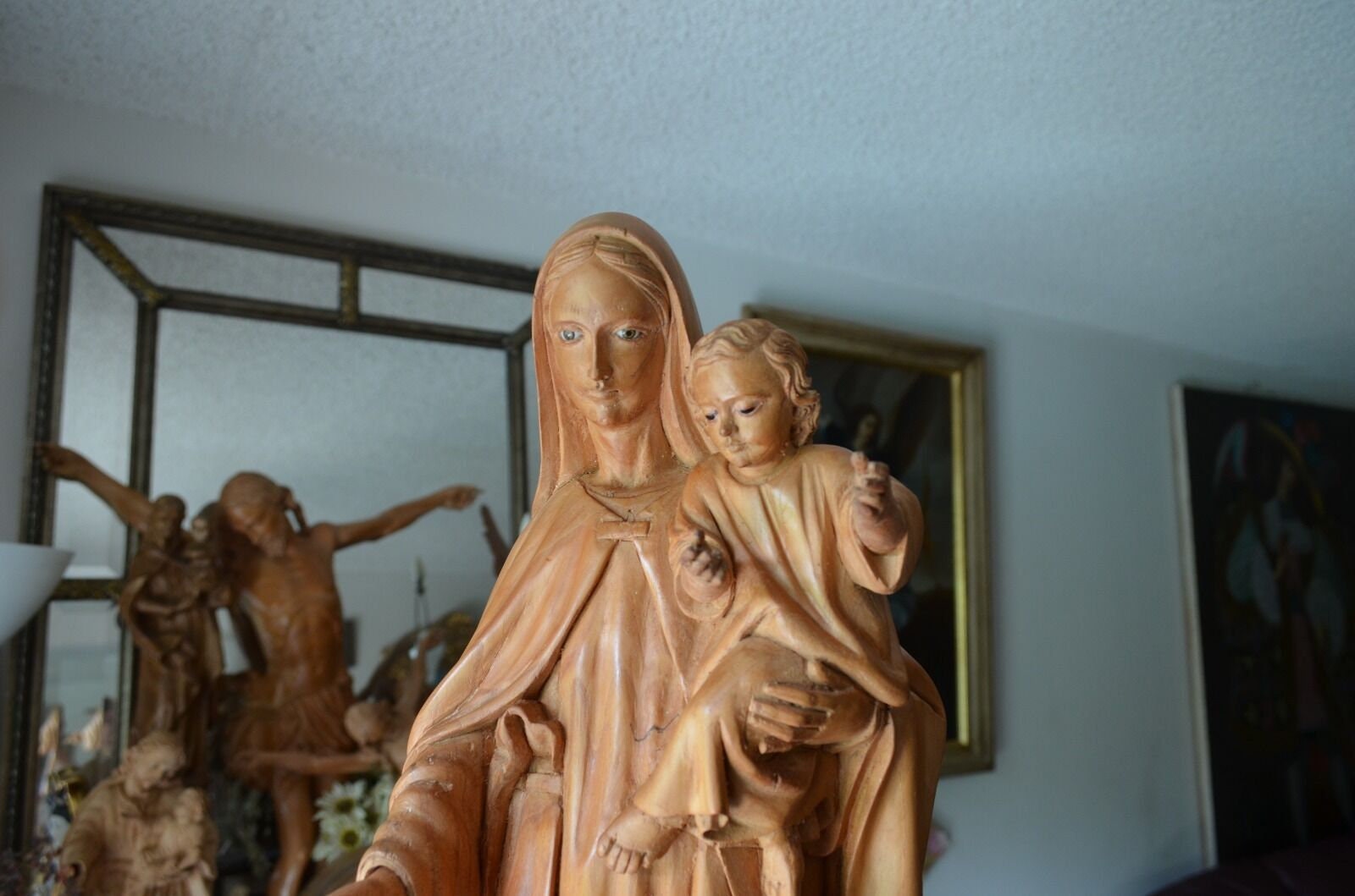 Hand Carved Wood Madonna Virgin Mary and Child Jesus Sculpture Statue ...