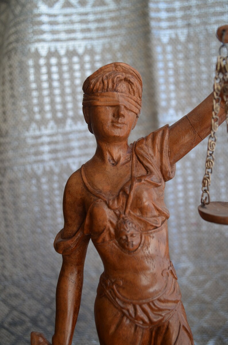 Hand Carved Wood Lady Scales of Justice / Statue Sculpture Lawyer Attorney Etsy