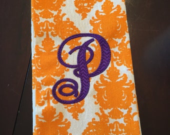 Initial Monogrammed Damask Tea Towel