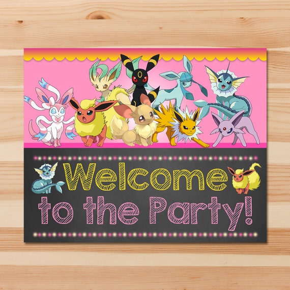 Pokemon Eevee Evolutions Welcome To The Party Sign Pink Etsy - mrt pokemon roblox