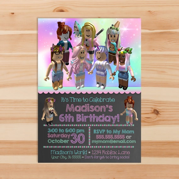 Girl Roblox Invitation Pink Roblox Invitation Roblox Party Etsy - roblox how to get 6 free birthday hats youtube
