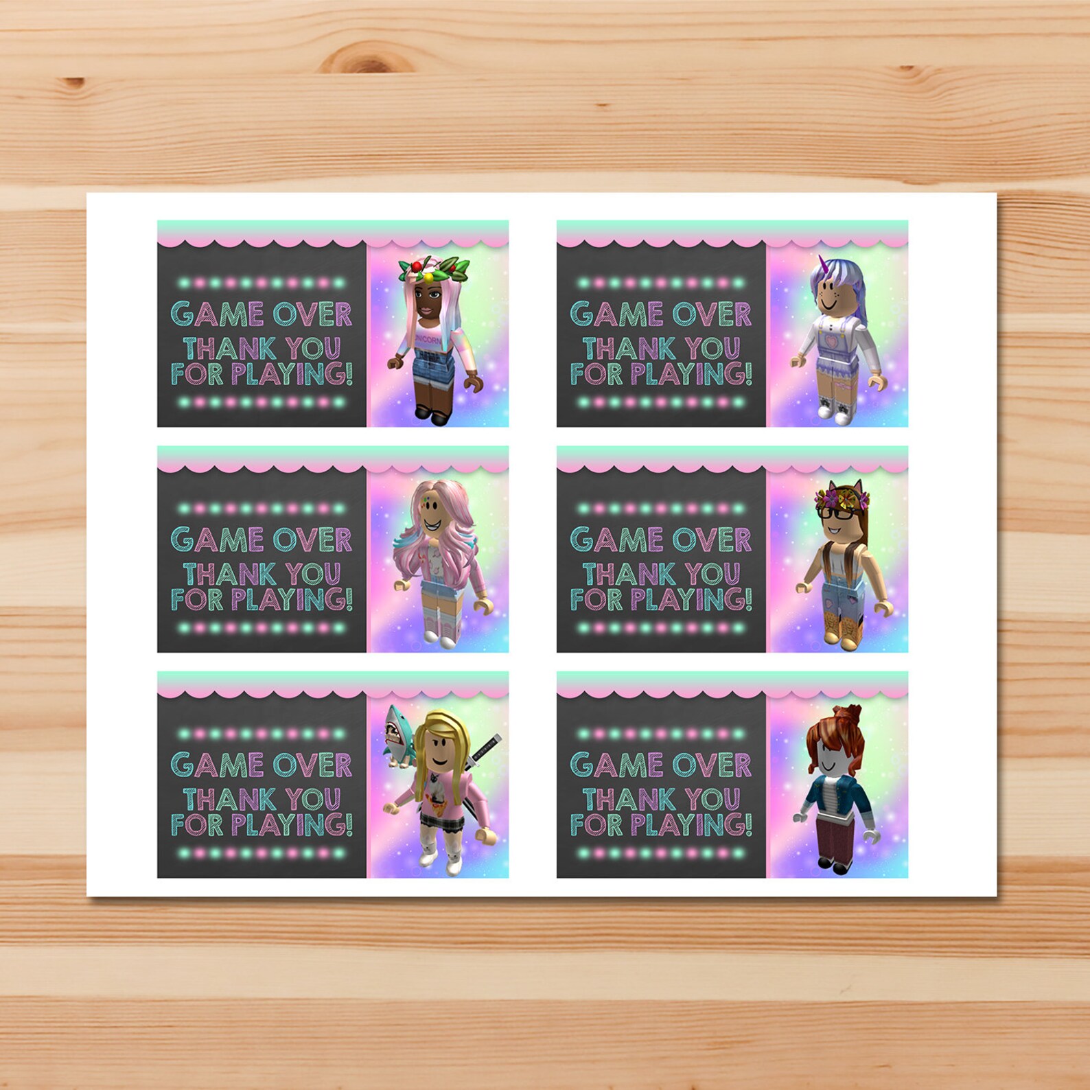 Girl Roblox Party Tags Pink Girl Roblox Favor Tags Roblox Etsy