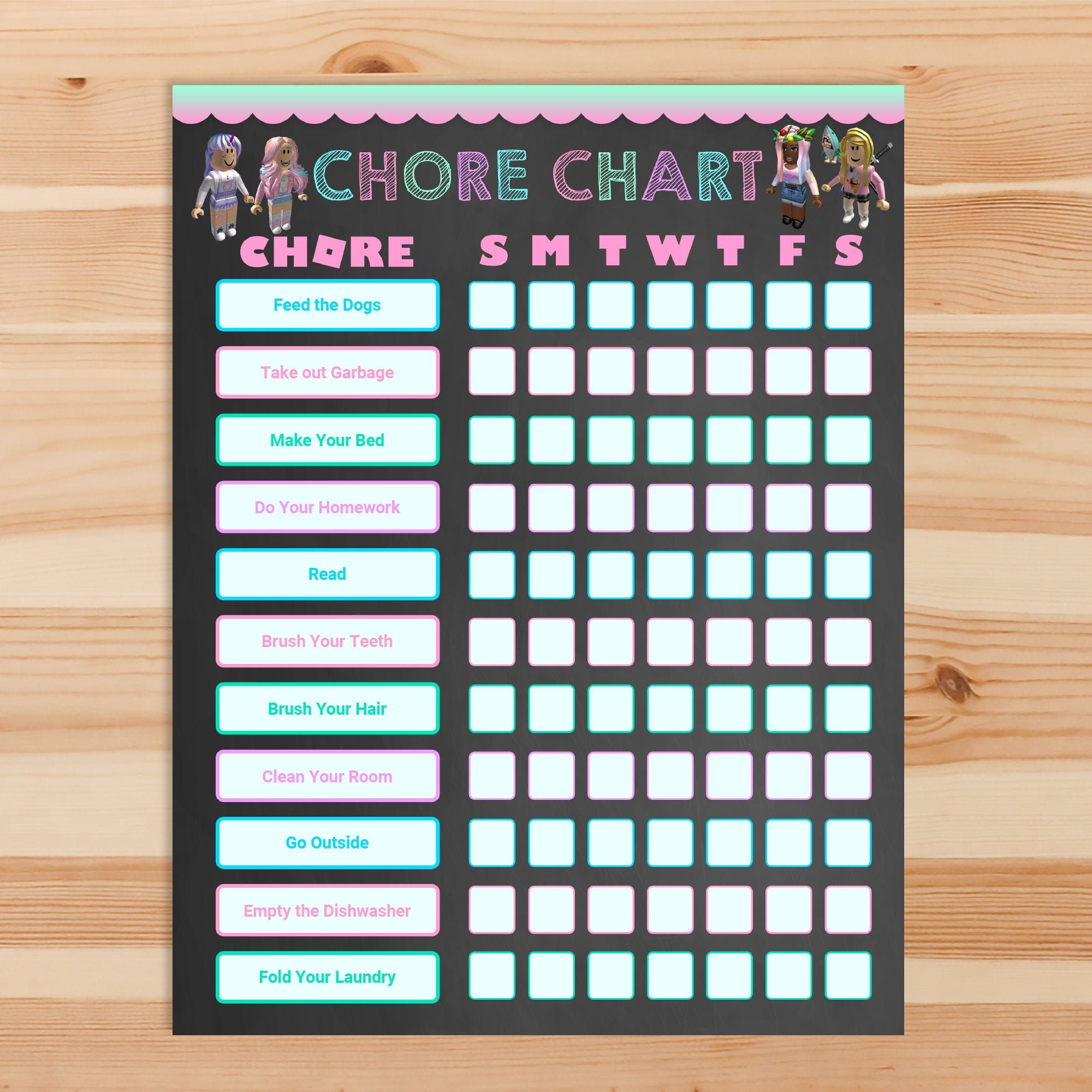 Girl Roblox Chore List Printable Pink Roblox Roblox Etsy - roblox sales calendar
