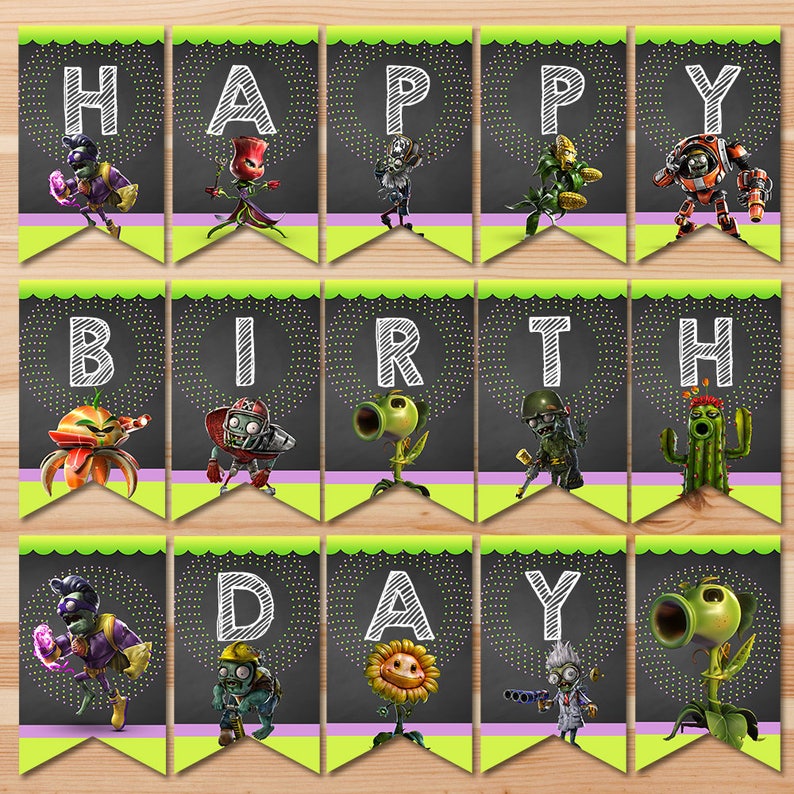 Plants Vs Zombies Garden Warfare Happy Birthday Banner | Etsy
