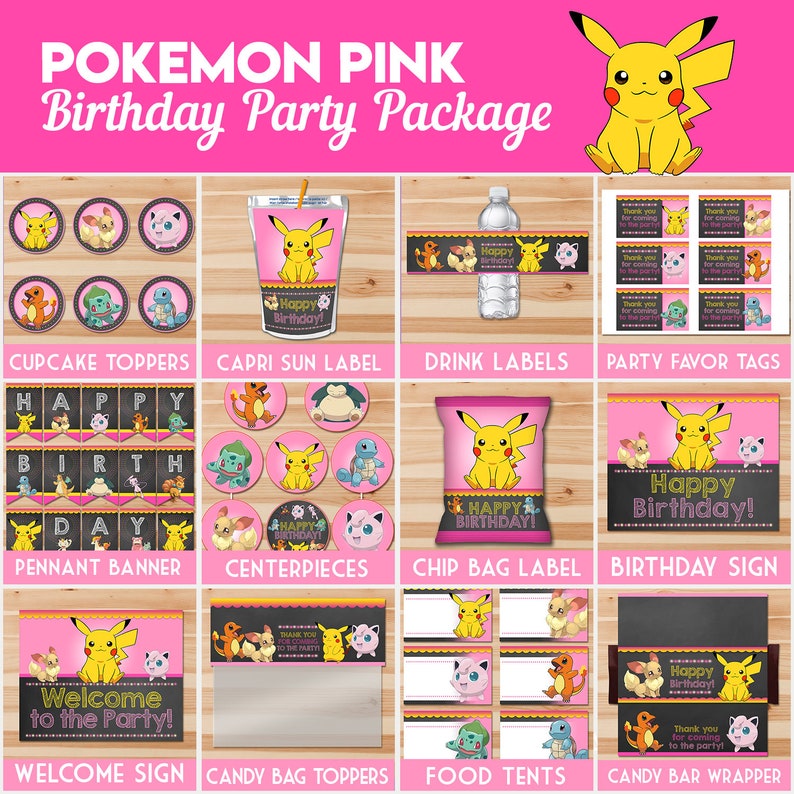 Pokemon Pikachu Birthday Party Package Pink Girl Pokemon Etsy - pokemon roblox 584